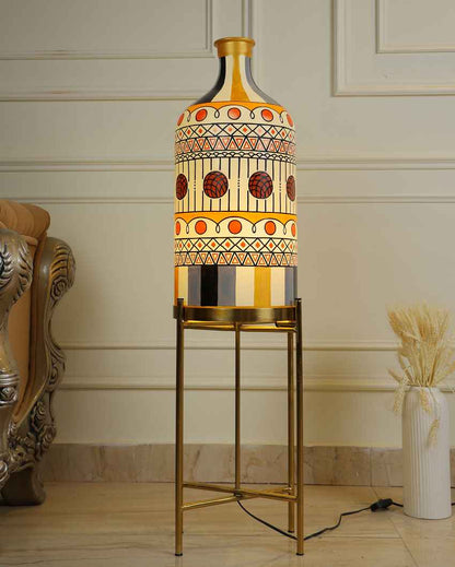 Stripe-it-out Glass Floor Lamp with Foldabel Metal Stand | 11 x 41 inches