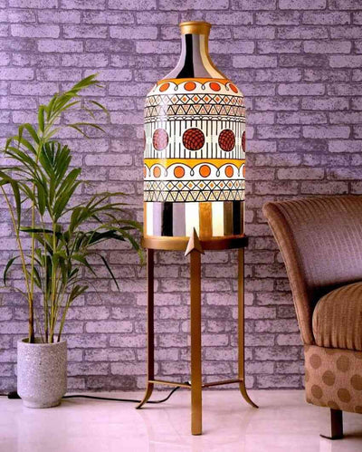 Stripe-it-out Hand Painted Multicolor Glass Floor Lamp with Stand | 11 x 40 inches