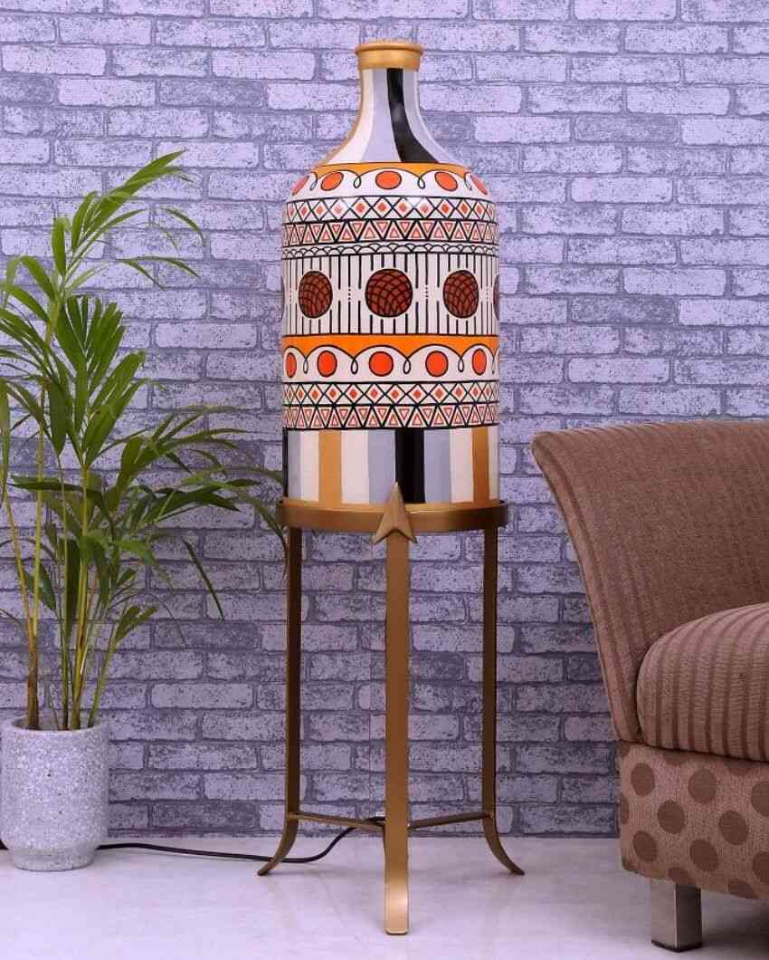 Stripe-it-out Hand Painted Multicolor Glass Floor Lamp with Stand | 11 x 40 inches