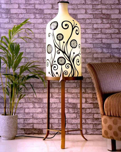 Contemporary Art Hand Painted Multicolor Glass Floor Lamp with Stand | 11 x 40 inches