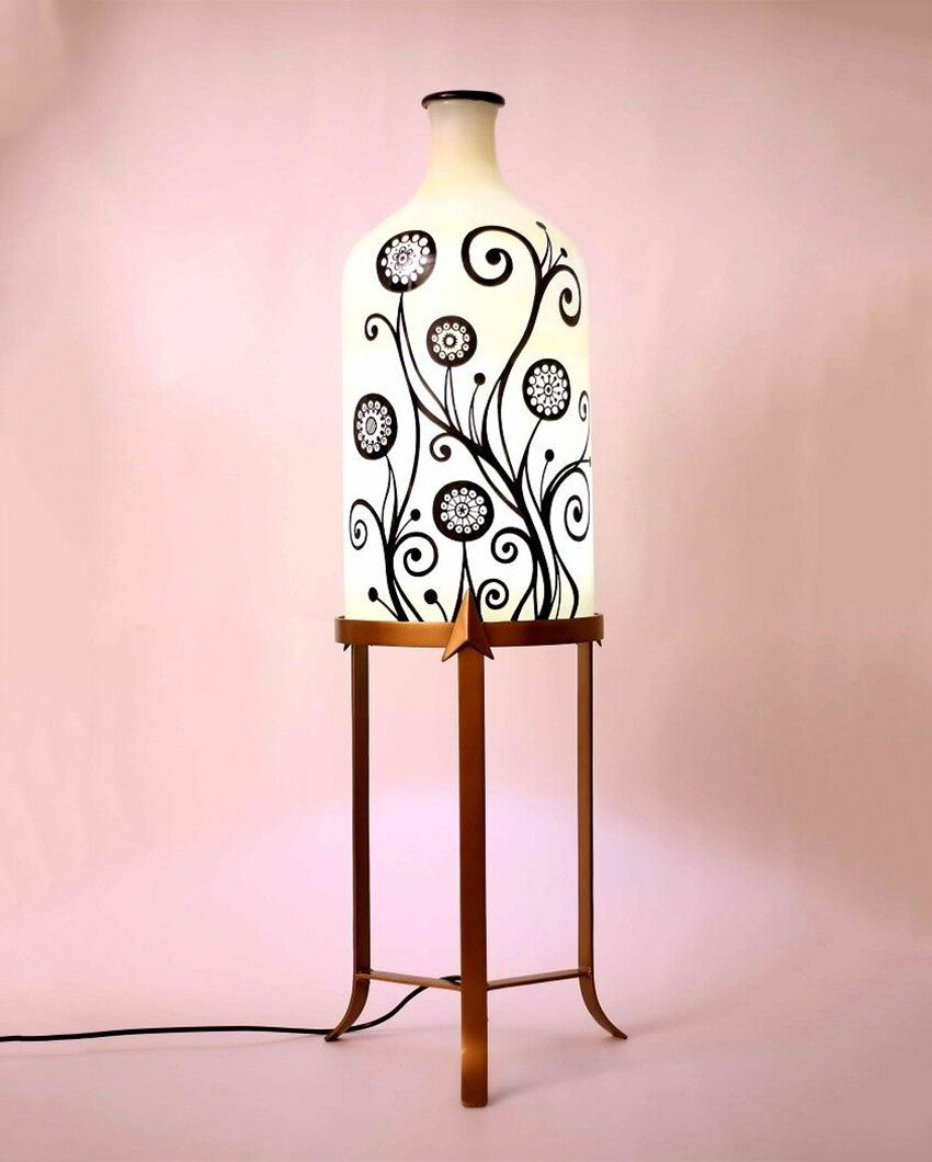 Contemporary Art Hand Painted Multicolor Glass Floor Lamp with Stand | 11 x 40 inches