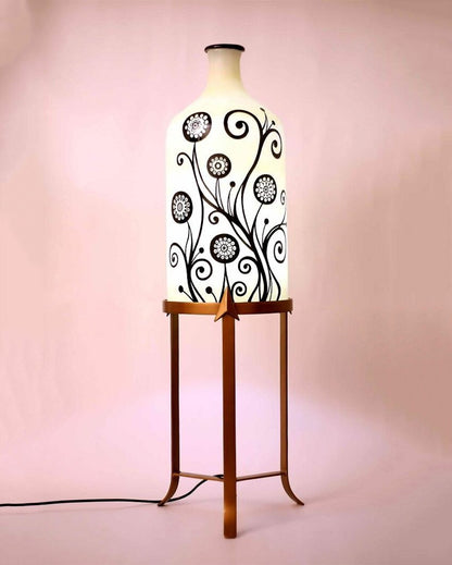 Contemporary Art Hand Painted Multicolor Glass Floor Lamp with Stand | 11 x 40 inches