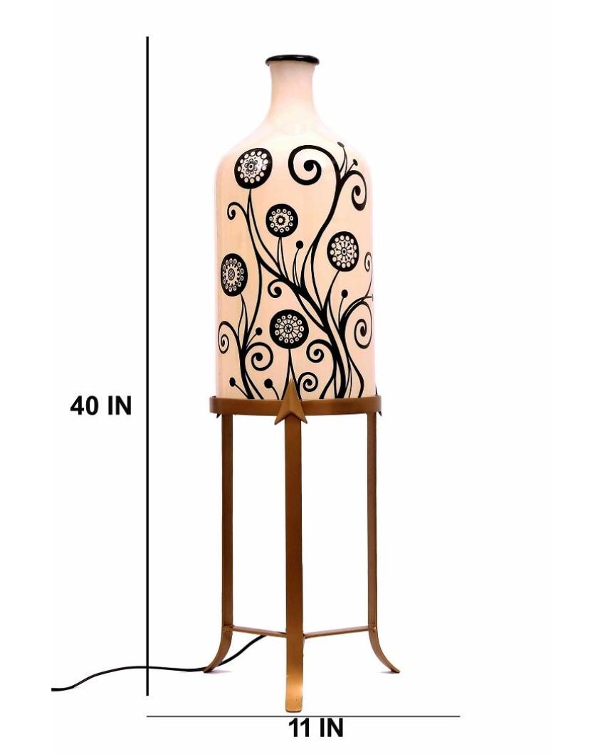 Contemporary Art Hand Painted Multicolor Glass Floor Lamp with Stand | 11 x 40 inches