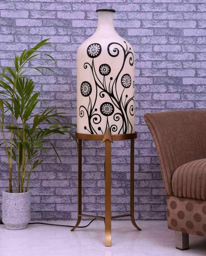 Contemporary Art Hand Painted Multicolor Glass Floor Lamp with Stand | 11 x 40 inches