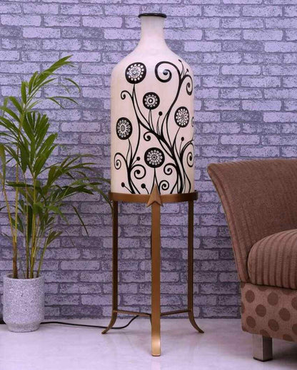 Contemporary Art Hand Painted Multicolor Glass Floor Lamp with Stand | 11 x 40 inches