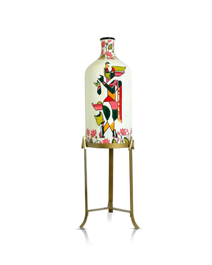 Auspicious Krishna Hand Painted Multicolor Glass Floor Lamp with Stand | 11 x 40 inches