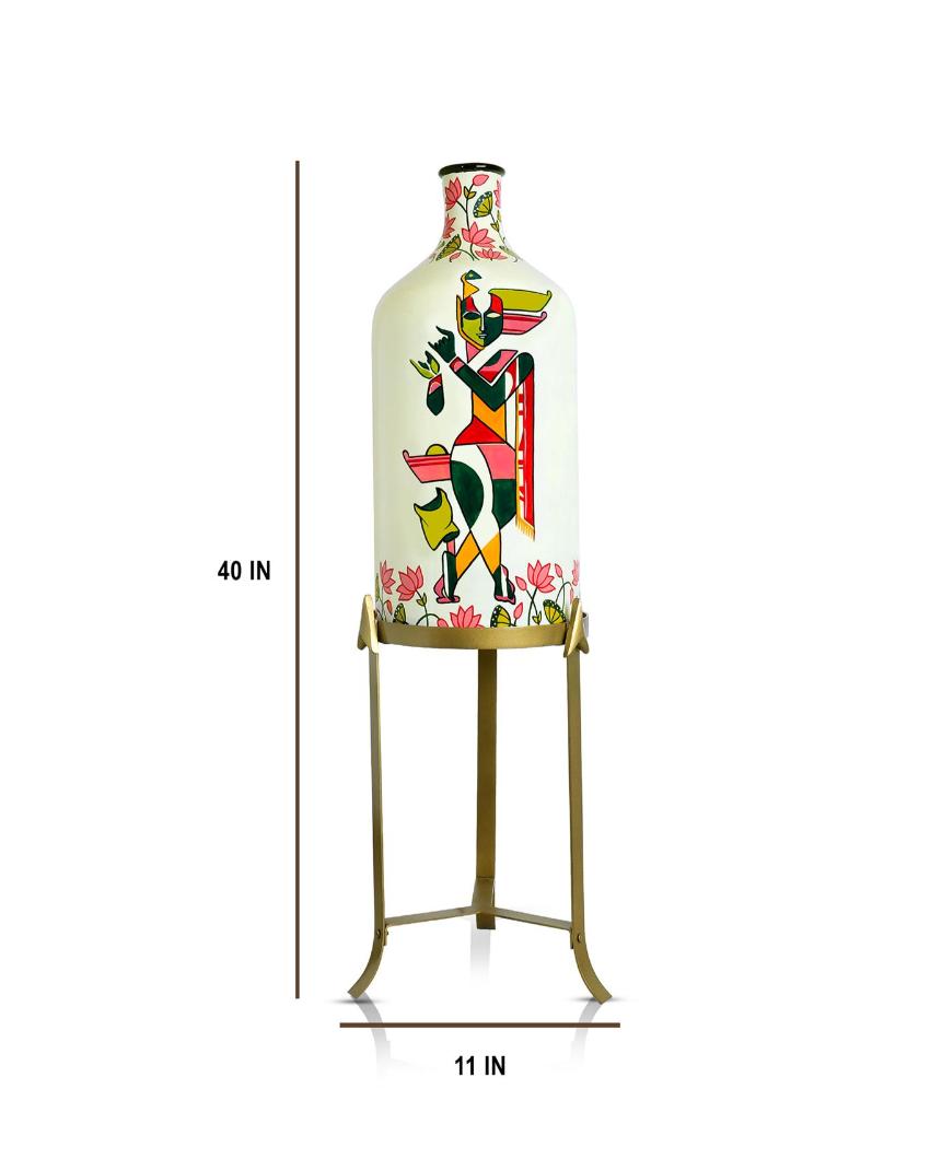 Auspicious Krishna Hand Painted Multicolor Glass Floor Lamp with Stand | 11 x 40 inches