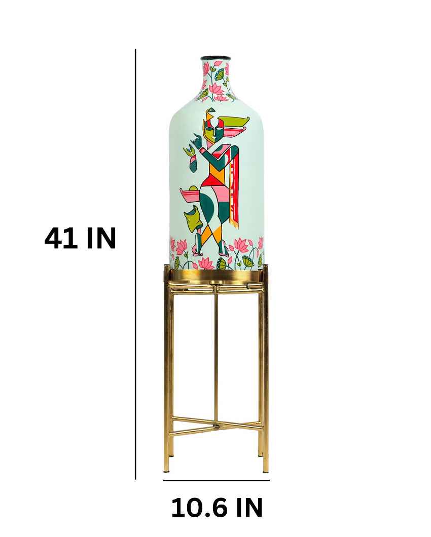 Auspicious Krishna Glass Floor Lamp with Foldabel Metal Stand | 11 x 41 inches