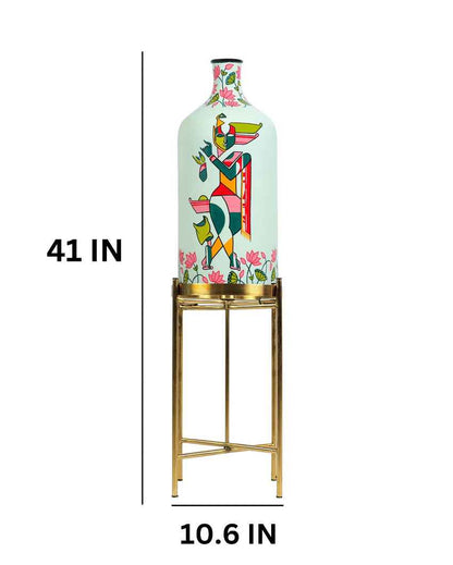 Auspicious Krishna Glass Floor Lamp with Foldabel Metal Stand | 11 x 41 inches