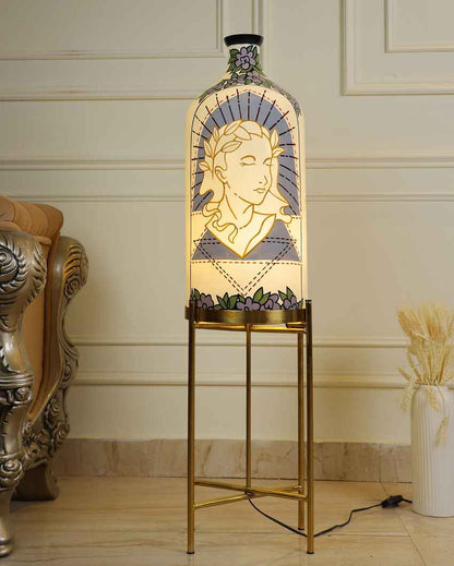 Aesthetic Elegance Glass Floor Lamp with Foldabel Metal Stand | 11 x 41 inches