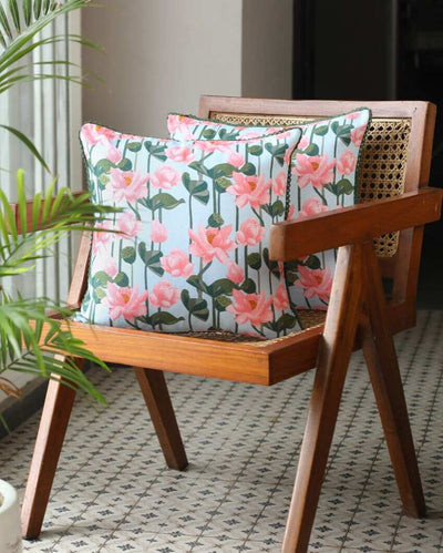 Lotus Printed Cotton Cushion Covers | 16 x 16 inches