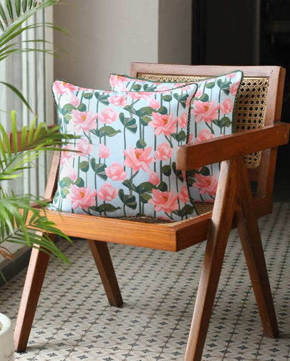 Lotus Printed Cotton Cushion Covers | 16 x 16 inches