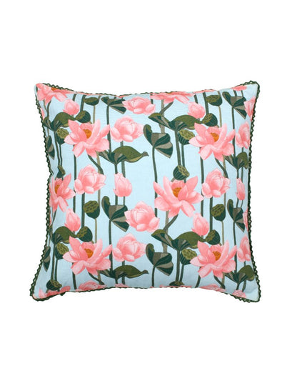 Lotus Printed Cotton Cushion Covers | 16 x 16 inches