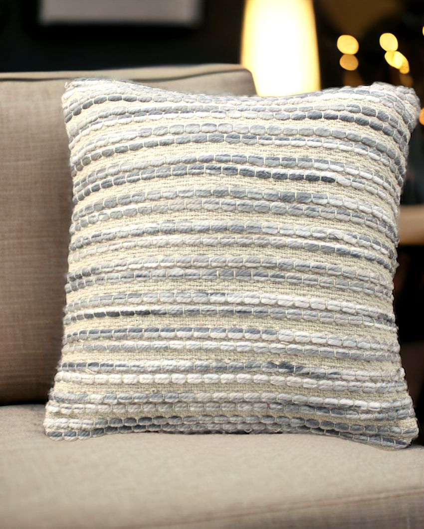 Blue Hand Woven Cotton Cushion Cover | 18 x 18 Inches