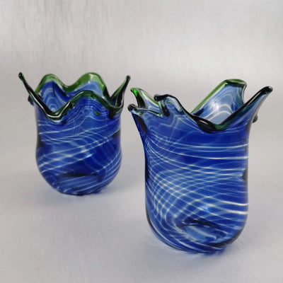 Veronica Blue Art Glass Votives | Set Of 2 | 3 x 3 inches