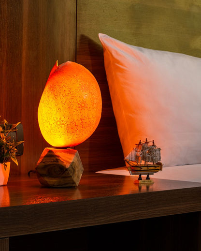 Beautiful Crafted Orange Shade Pathiram Shell Table Lamp | 7 x 12 inches