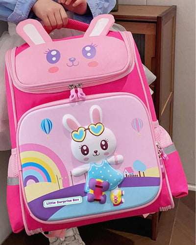 Fun Theme Dual Pink 2d Pop Rabbit School Backpack | 15 x 12 inches