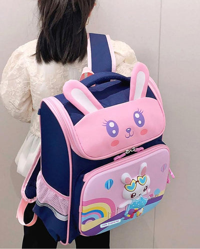 Shimmering Accent Navy 2d Pop Rabbit School Backpack | 15 x 12 inches