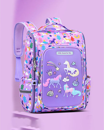 Ergonomic Support Purple 2d Pop Unicorn Garden School Backpack | 15 x 11 inches