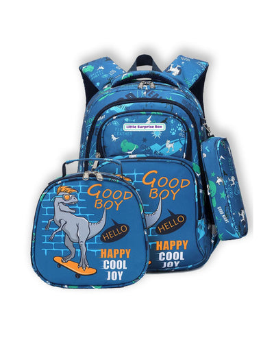 Adventure Ready Blue Skating Dino Matching Backpack Set | 16 x 12 inches | Set of 3
