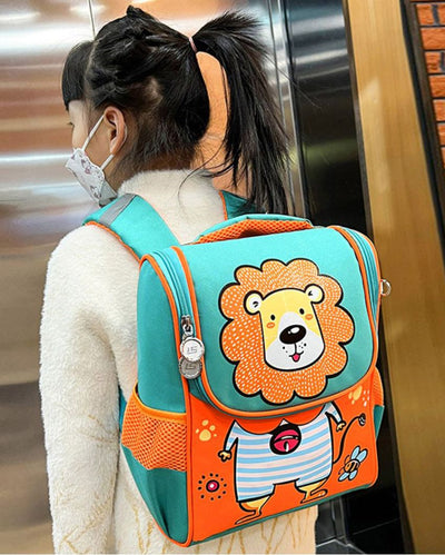 Adventurous Green Lion Flap Early School Backpack | 10 x 5 x 13 inches