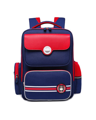 Navy and Red Flap Ergonomic Anti gravity Shock absorption School Backpack for Kids | 15 x 12 x 6 inches