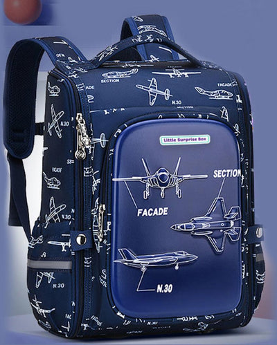 Geometric Print Navy Fighter Plane School Backpack | 15 x 11 inches