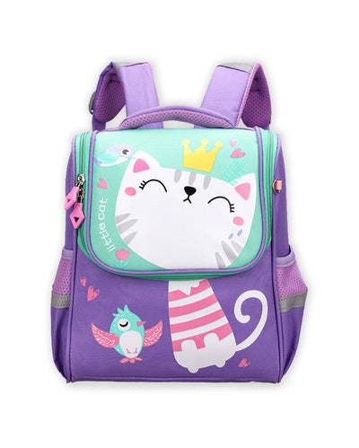 Cute Purple Cat Flap Early School Backpack | 10 x 5 x 13 inches