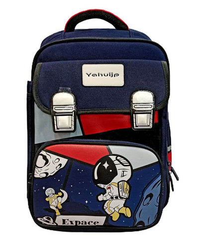 Blue and Red Block Astronaut School Backpack for Kids | 15 x 12 x 6 inches