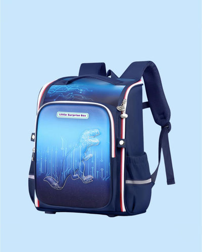 Charming Design Shimmer Geometric Blue Dino School Backpack | 13 x 10 inches