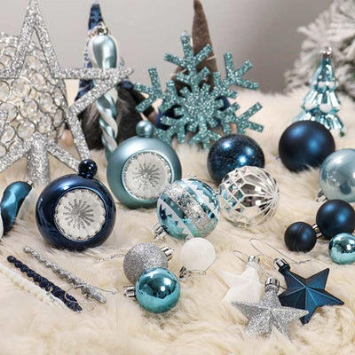 Classic Silver & Blue Christmas Balls Set | 20 x 15 x 10 inches