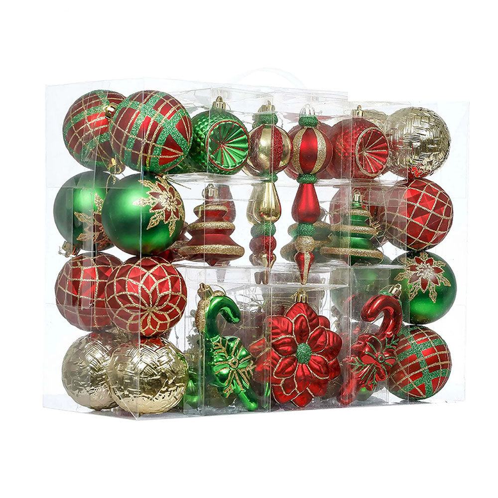 Classic Red Green & Gold Poinsettia Themed X Mas Balls Christmas Decoration | 14 x 5 x 12 inches