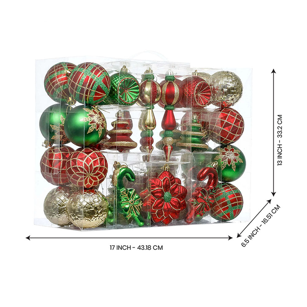 Classic Red Green & Gold Poinsettia Themed X Mas Balls Christmas Decoration | 14 x 5 x 12 inches