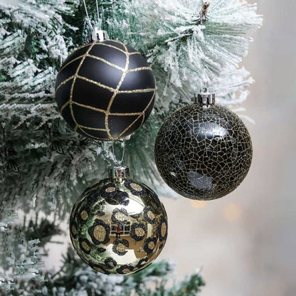 Elegant Black & Gold Shimmer Christmas Ball Ornaments | 15 x 5 inches