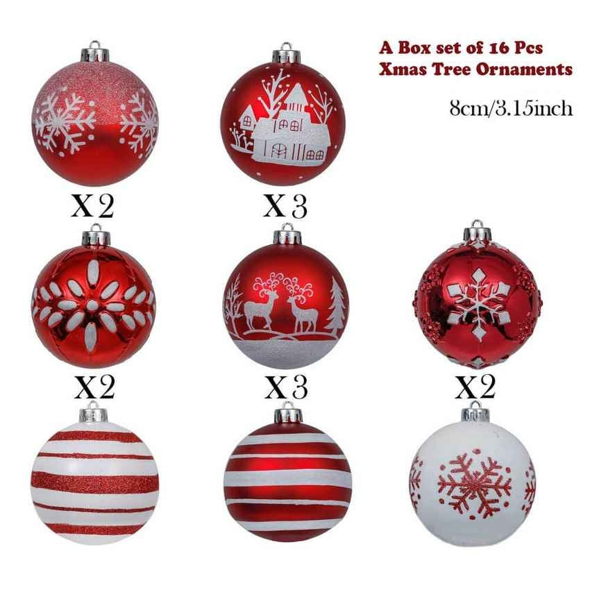 Red and White Christmas Ball Ornament Decoration | 16 Pieces | 13 x 3 inches