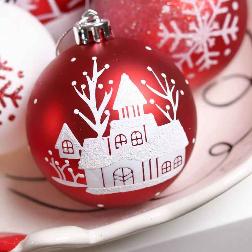 Red and White Christmas Ball Ornament Decoration | 16 Pieces | 13 x 3 inches