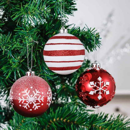 Red and White Christmas Ball Ornament Decoration | 16 Pieces | 13 x 3 inches