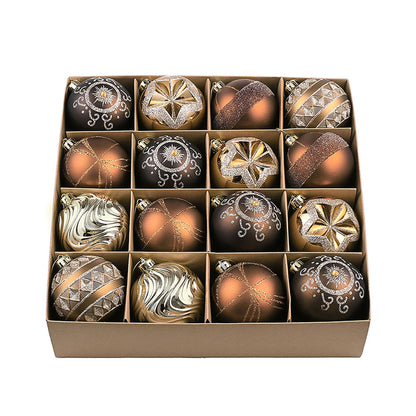 Brown & Gold Swirls Stripes Themed X Mas Balls Christmas Decoration | 16 Pieces | 13 x 4 x 13 inches