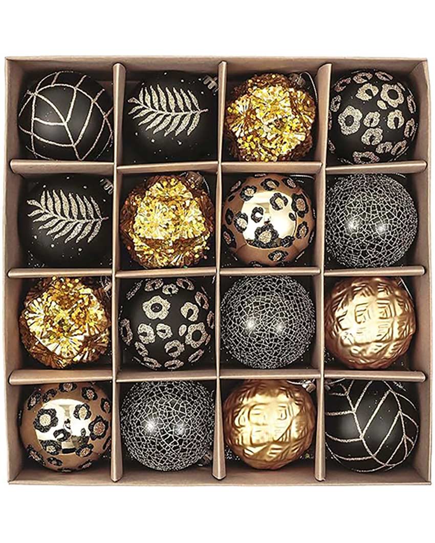 Elegant Black & Gold Shimmer Christmas Ball Ornaments | 15 x 5 inches