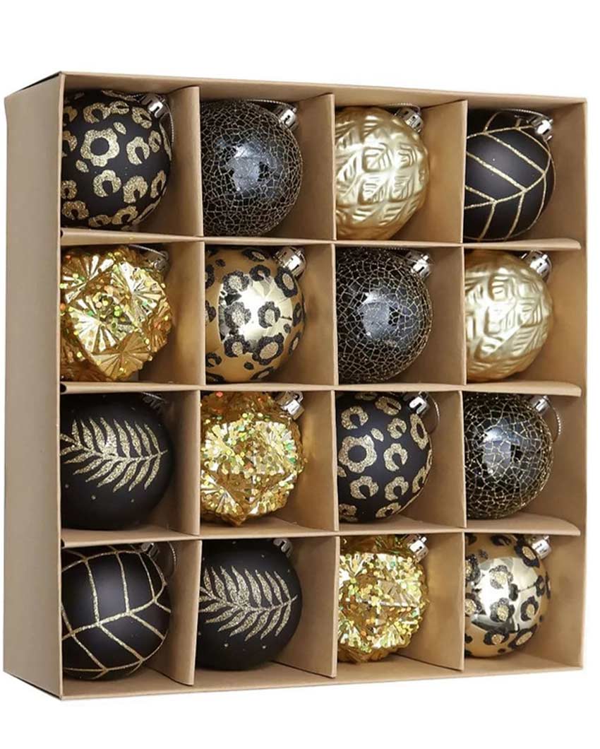 Elegant Black & Gold Shimmer Christmas Ball Ornaments | 15 x 5 inches