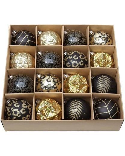 Elegant Black & Gold Shimmer Christmas Ball Ornaments | 15 x 5 inches