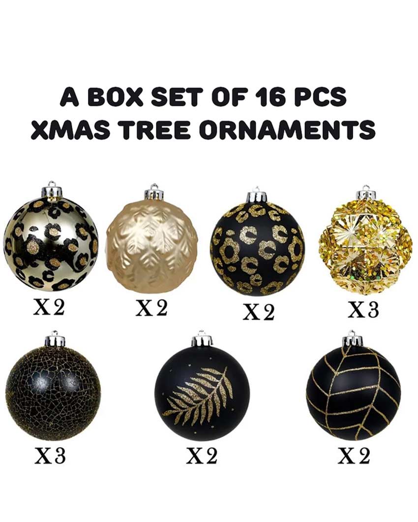 Elegant Black & Gold Shimmer Christmas Ball Ornaments | 15 x 5 inches