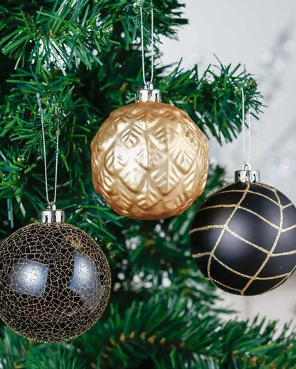 Elegant Black & Gold Shimmer Christmas Ball Ornaments | 15 x 5 inches