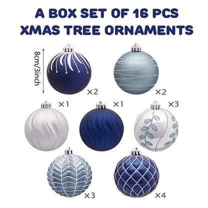 Blue and Silver Stripes Christmas Ball Ornaments Decoration | 16 Pieces | 13 x 3 inches