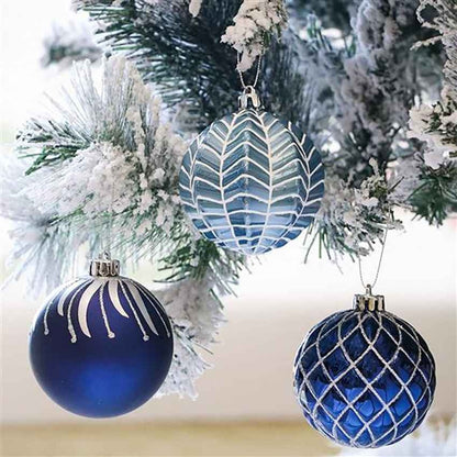 Blue and Silver Stripes Christmas Ball Ornaments Decoration | 16 Pieces | 13 x 3 inches