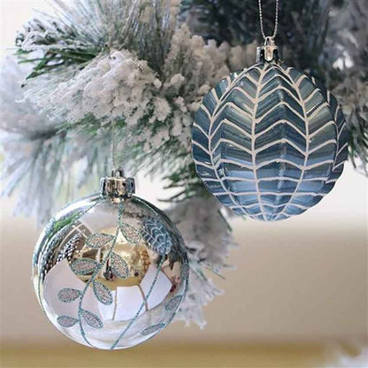 Blue and Silver Stripes Christmas Ball Ornaments Decoration | 16 Pieces | 13 x 3 inches