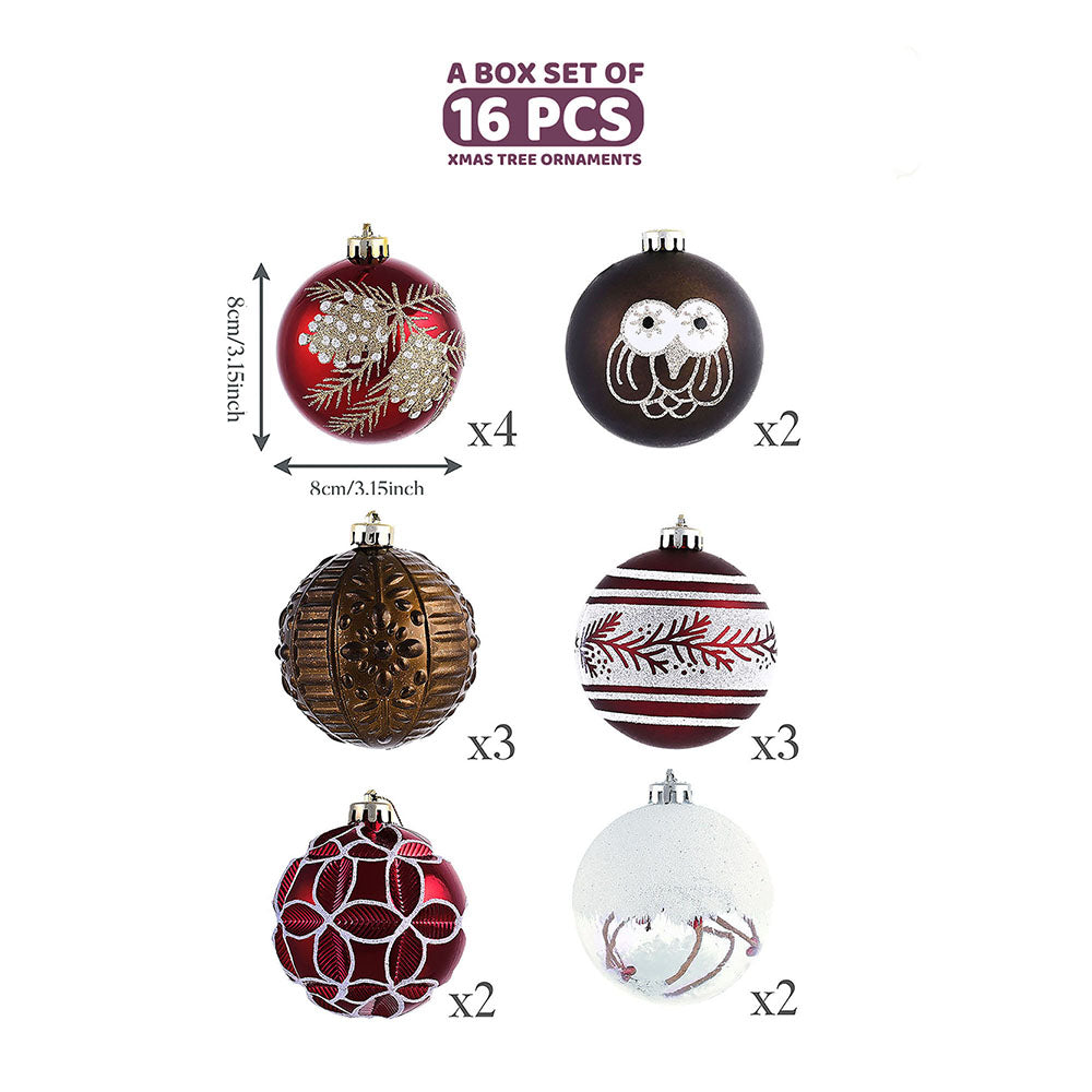 Maroon & Brown Woodland Owl Themed X Mas Balls Christmas Decoration | 13 x 4 x 13 inches