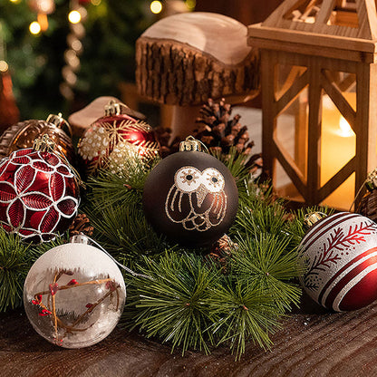 Maroon & Brown Woodland Owl Themed X Mas Balls Christmas Decoration | 13 x 4 x 13 inches