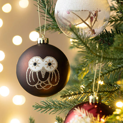 Maroon & Brown Woodland Owl Themed X Mas Balls Christmas Decoration | 13 x 4 x 13 inches