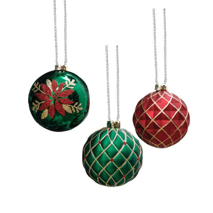 Red and Green Gold Christmas Ball Ornament Decoration | 16 Pieces | 13 x 3 inches